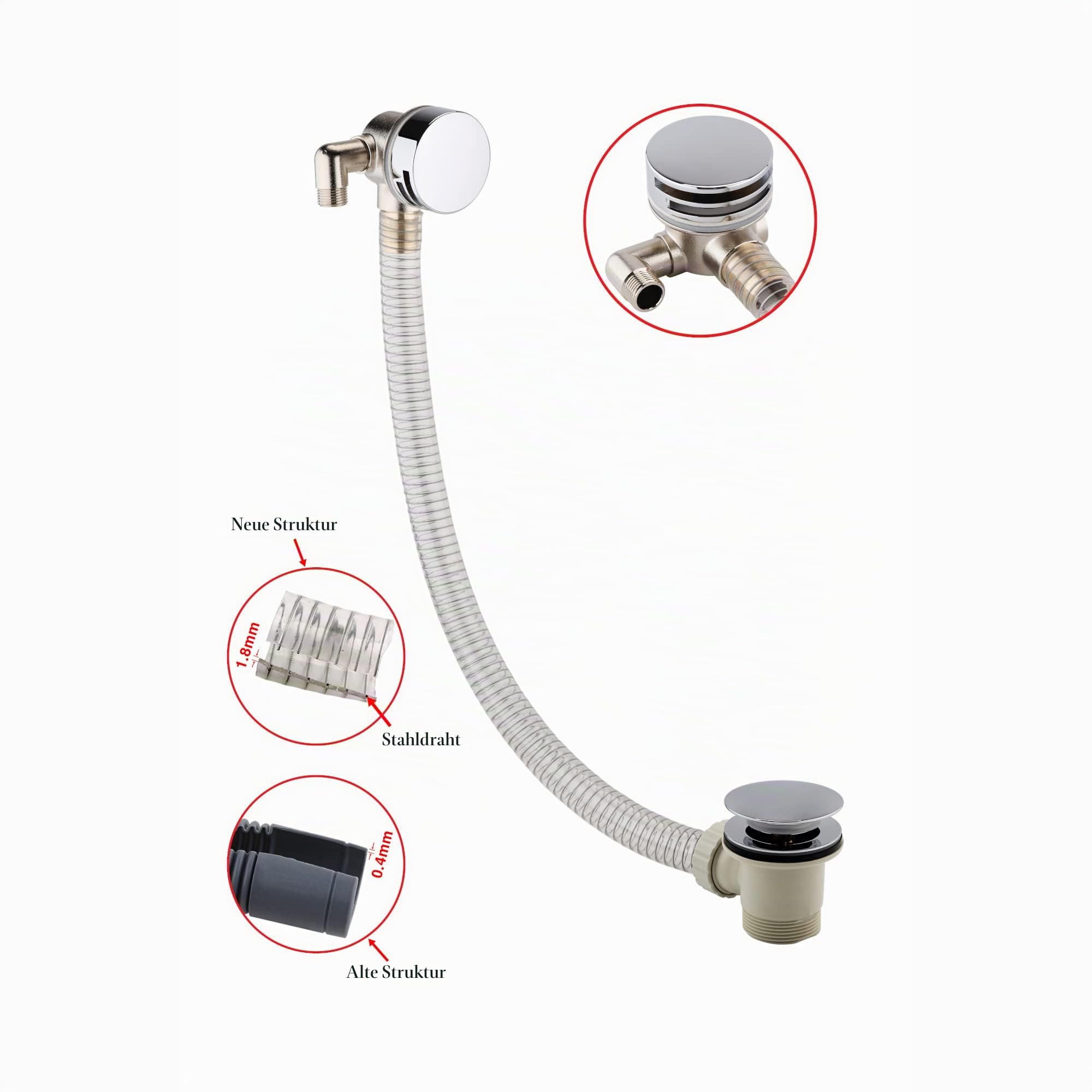 ENKI, W43 Slimline Round Cascade Waterfall Freeflow Badewanneneinlauf Ab-