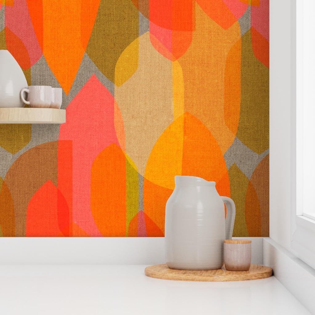 Spoonflower Peel & Stick Wallpaper 12ft x 2ft - Mid Century Colour Electric Dreams Vintage Retro Modern Geometric Abstract Custom Removable Wallpaper