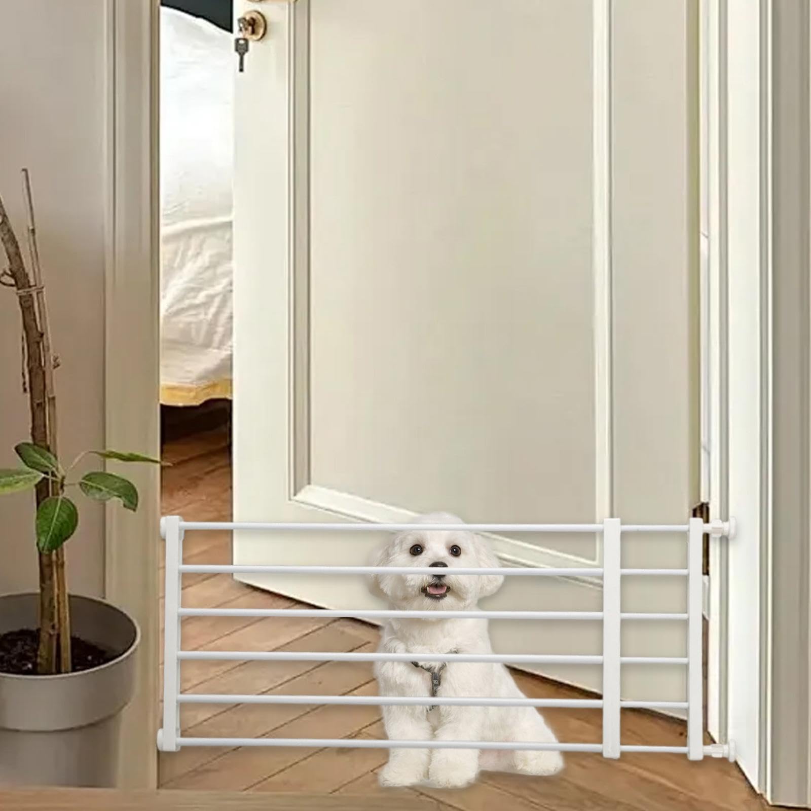 Barrera Extensible para Mascotas, Puerta para Perros, Fácil Montaje, Material PP, Adecuada para Interiores Y Salas de Estar, White Height 36cm S