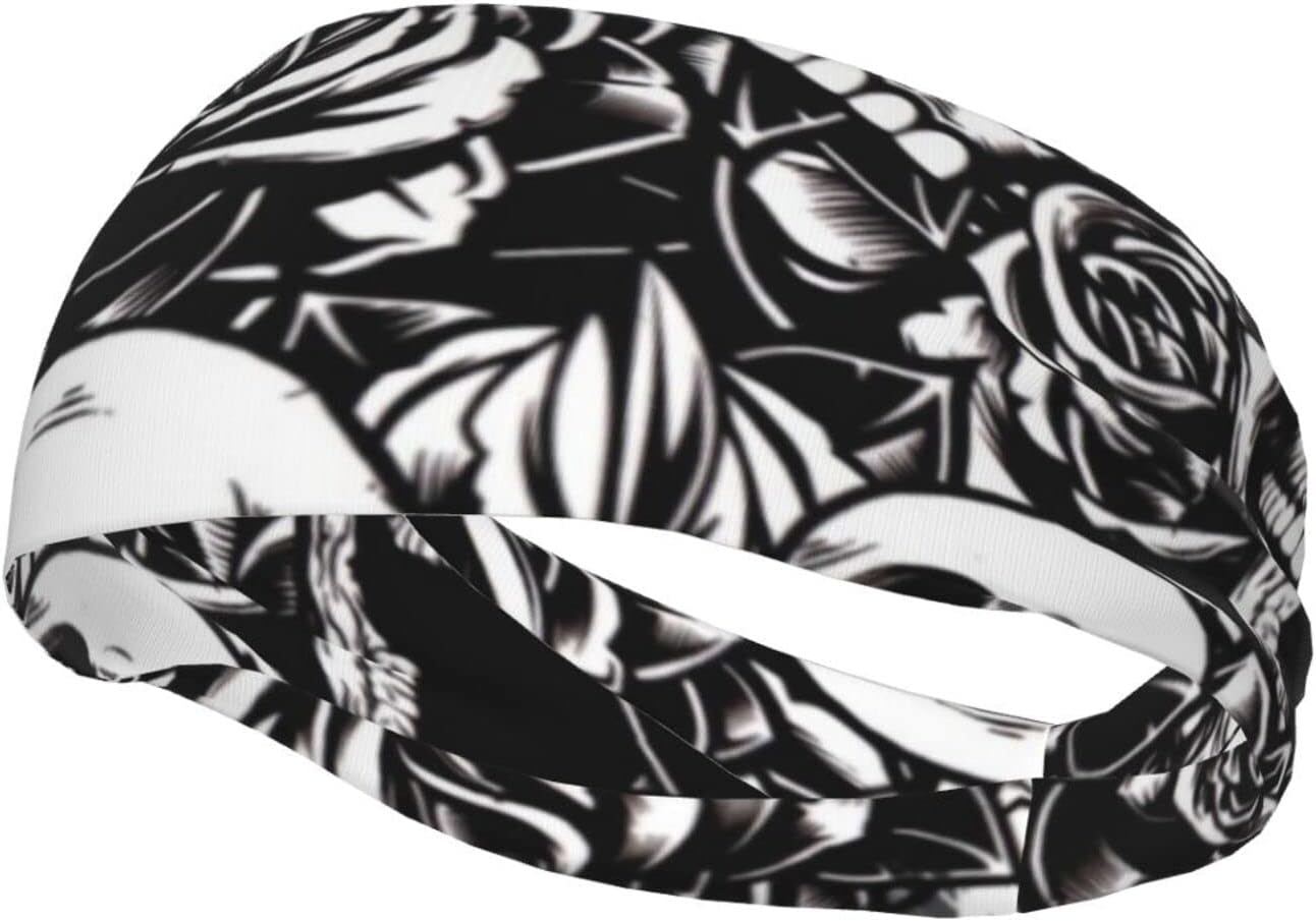 Black Floral Skull Headbands for Women & Men Sports Headband Moisture Wicking Workout Sweatbands for Running, Cross Training : Sports & Outdoors