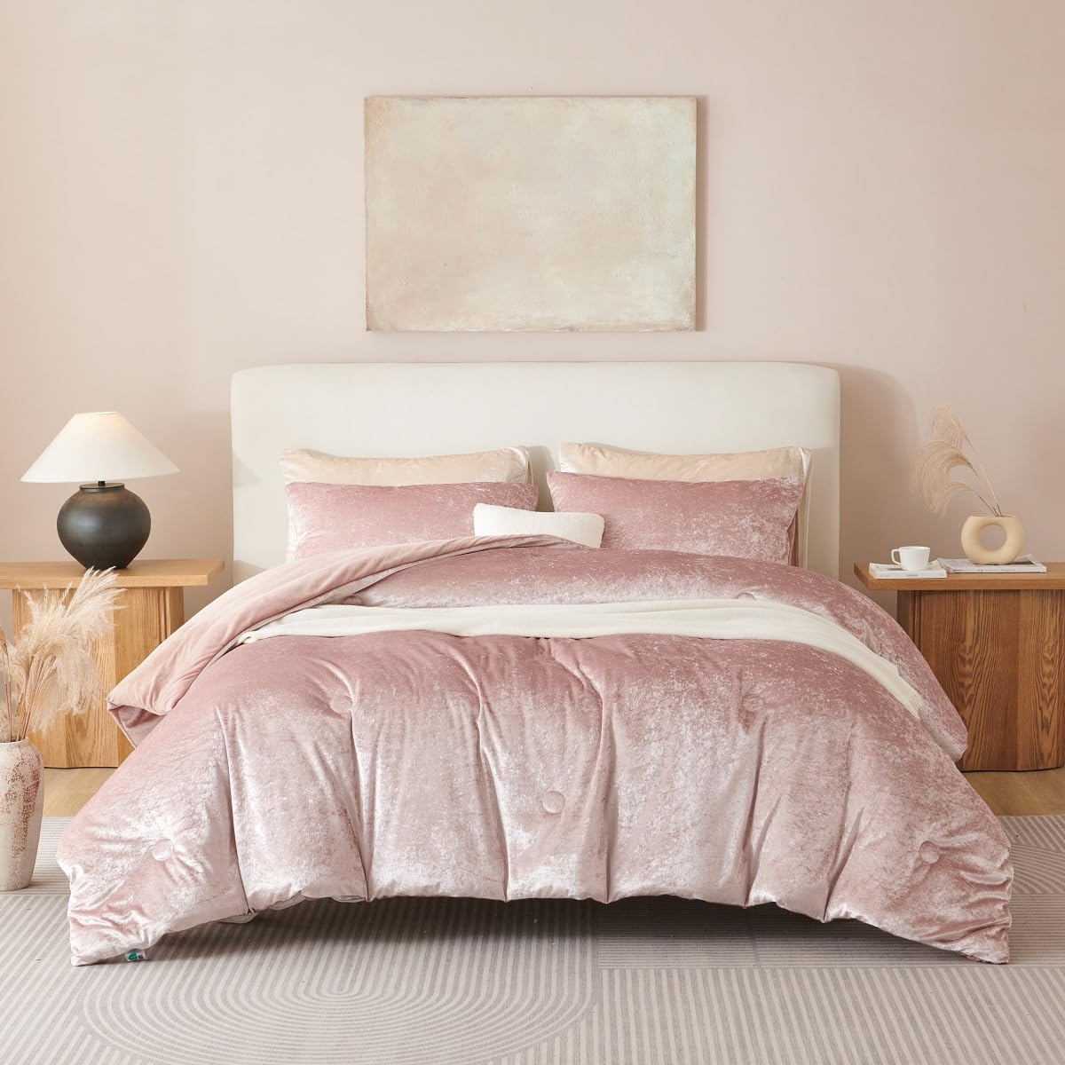 Amazon.com: Erwinmu Pink Comforter Set King Size,Crushed Velvet Luxury ...