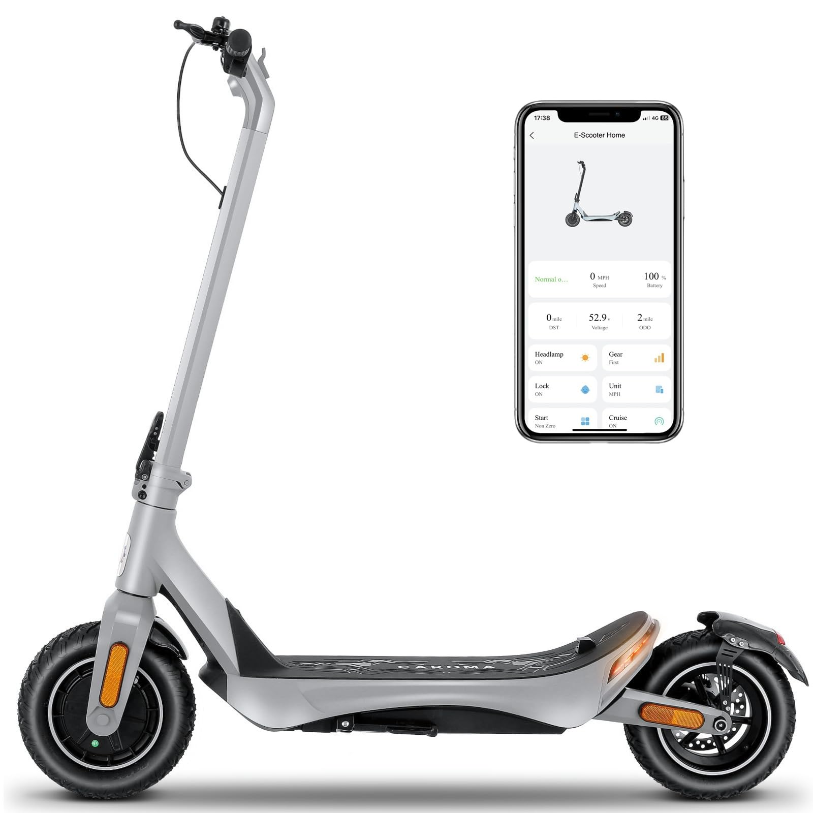 Caroma Electric Scooter with Turn Signal, 2600W/850W Peak Motor, 37/30 Miles Range & 36/25 Max MPH, Cruise Control Electric Scooter Adults, Fast Foldable E Scooter, Shock Absorption & Braking System
