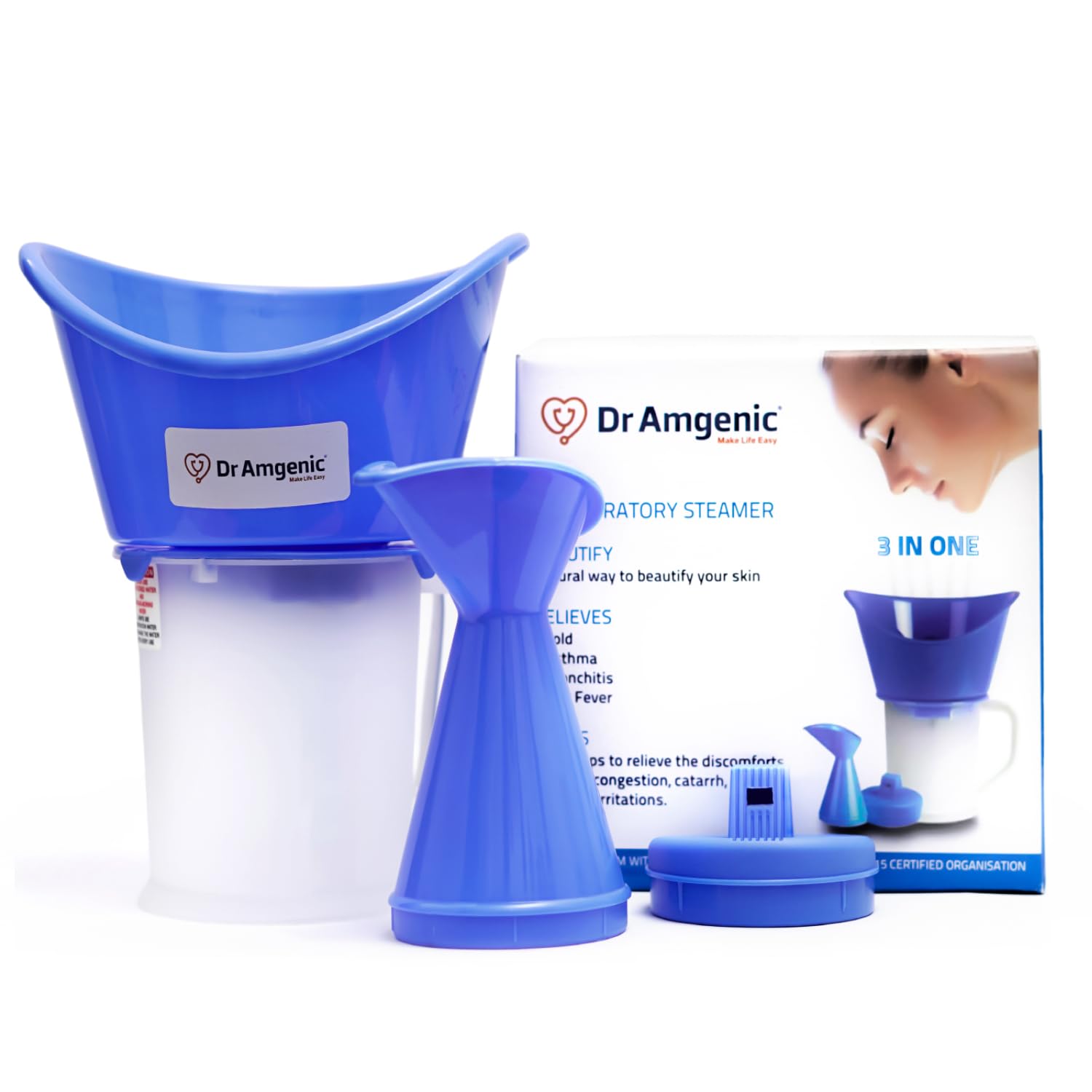 Dr Amgenic - Make Life Easy3 In 1 Steamer For Cold And Cough & Sinus I Steam Nozzle Inhaler & Nose Vaporizer I Facial Steamer For Skin I Use Asthma, Bronchitis And Fever, White