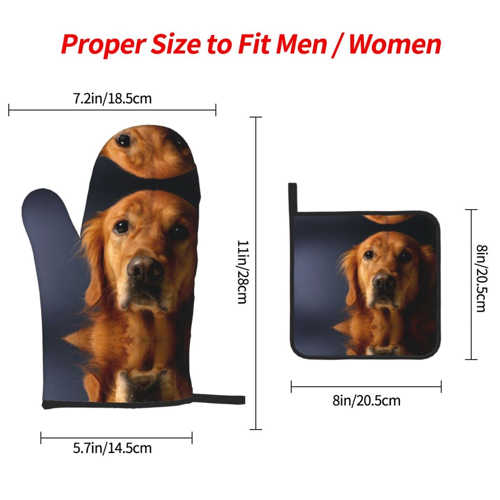 OHSUL Golden Retriever Ofenhandschuhe & Topflappen Set – Hitzebeständig, Süßes Küchenzubehör