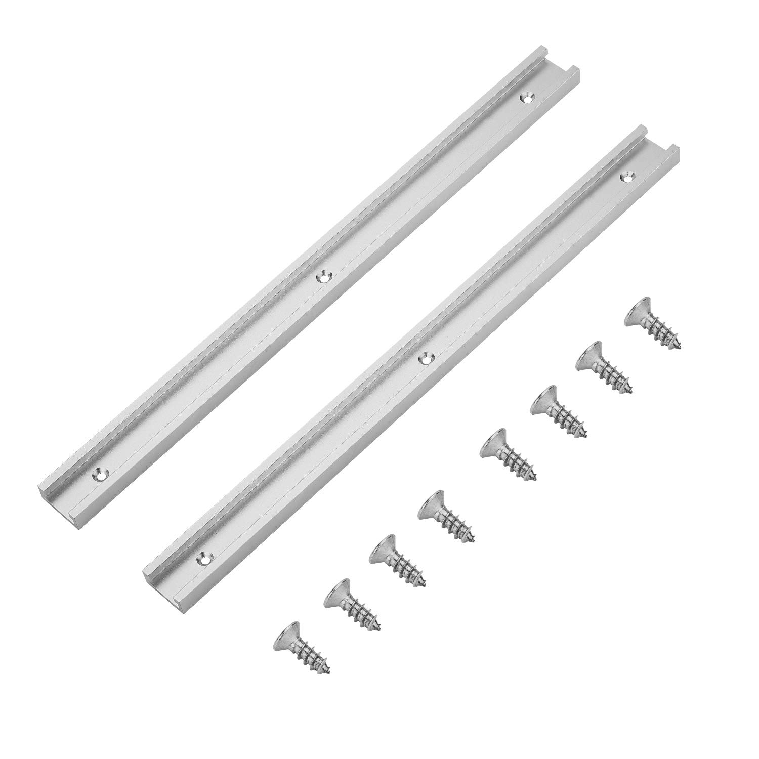2pcs 400mm 30 Type T-Slot T-Track, Rail en T Mitre Système de Gabarit Fente pour Guide Droit Outil de Serrage Poignée de Verrouillage avec 8pcs Autotaraudeuses pour Scie à Table à Bois -Argent