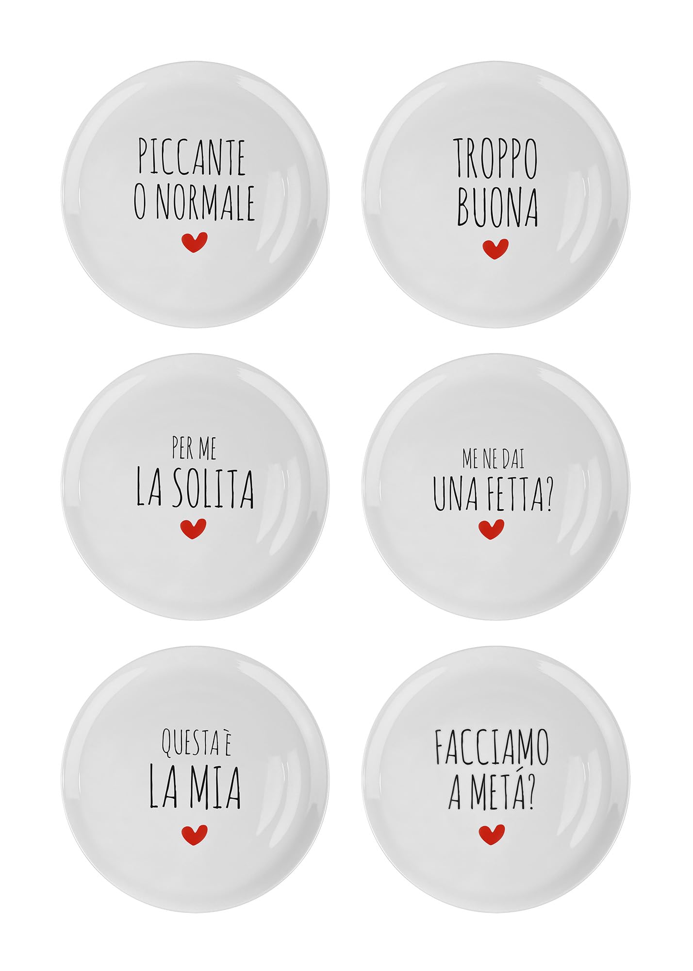 IlGruppone Set Di 6 Pezzi Piatti Per Pizza Grandi In Porcellana Piatto Cucina Pizze Piatti Piani Xxl Decorati Con Scritte - Diametro 31cm