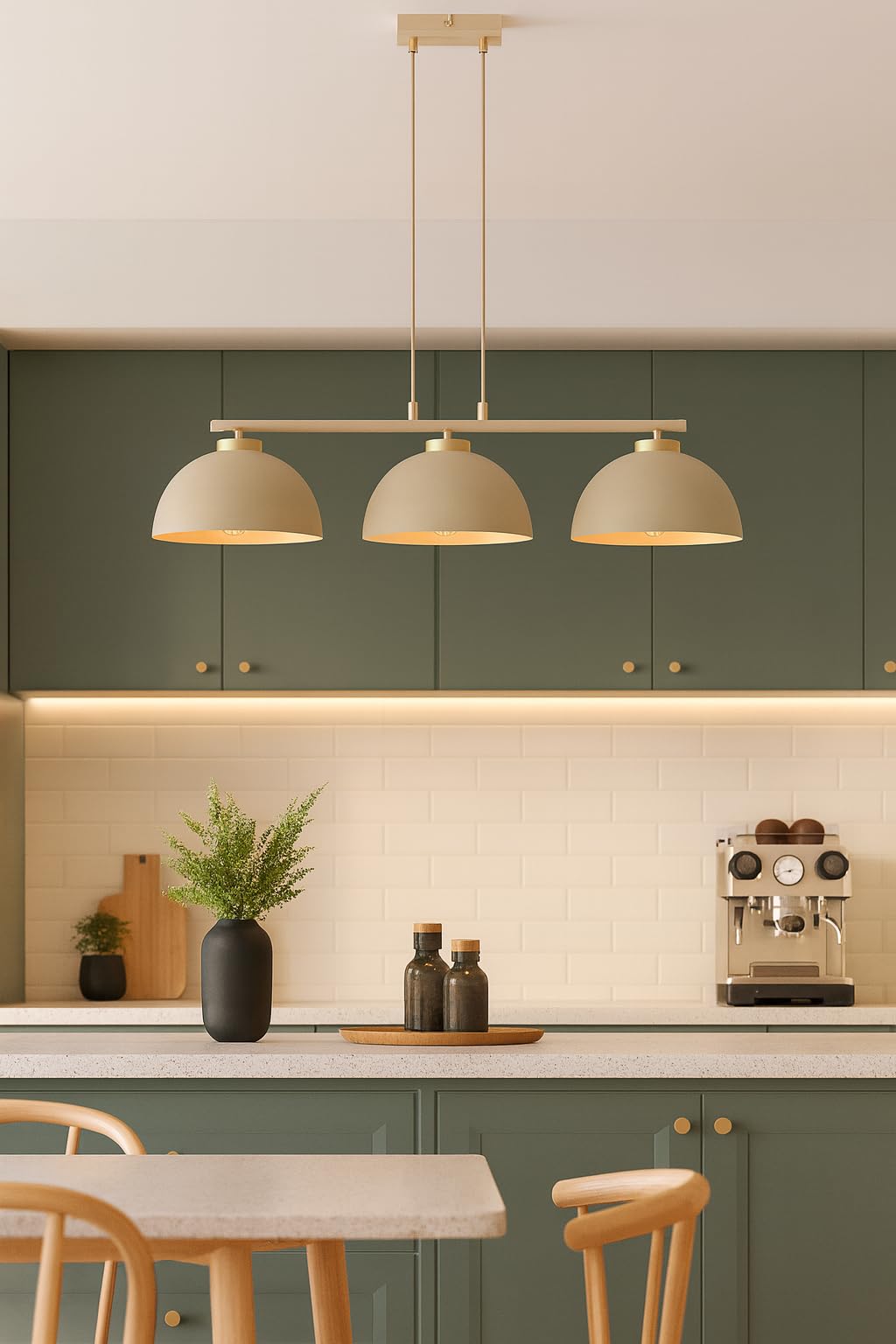 Pendellampe 3-flammig Beige – Moon Ecru Kaschmir Leuchte aus Metall – E27 Lampen für Esszimmer oder Wohnzimmer – LED geeignet