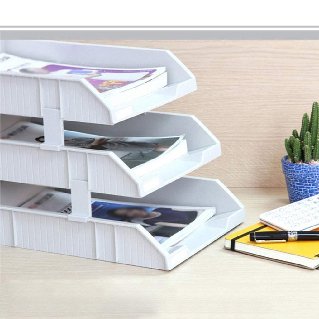 Bandejas apilables de plástico para organizar cartas de escritorio para documentos de escritorio y almacenamiento de papel, soporte de archivos de carga frontal