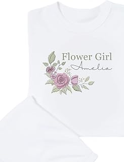 Personalised Flower Girl Wedding Pyjamas Wedding Gift Bridesmaid Bride to be Girls Pjs Pink Floral design White Pjs