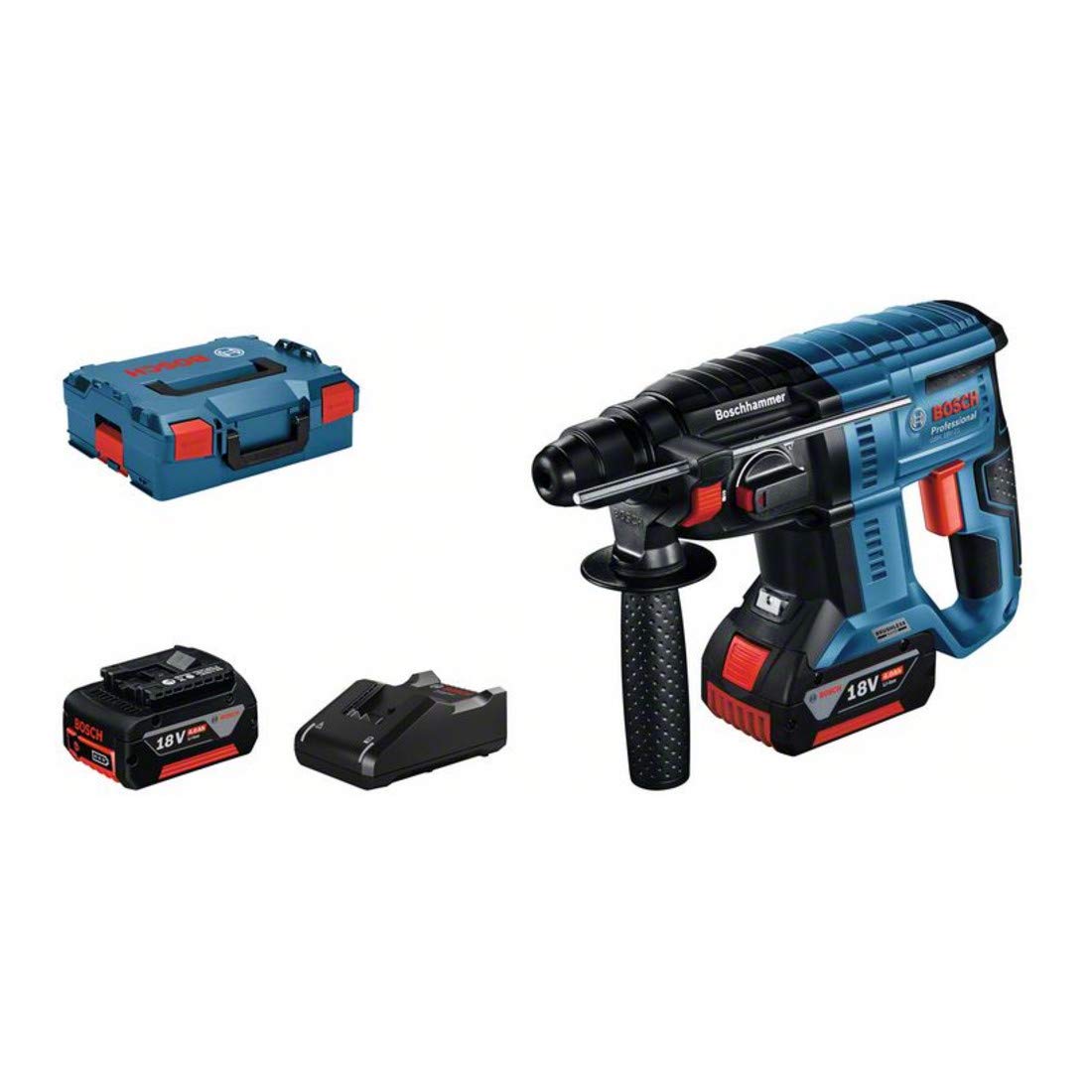 Bosch Professional 18V System Martello Perforatore a Batteria Gbh 18V-21 (Potenza del Colpo Max. 2 J, Incl. 2 Batterie Gba 18V 4.0Ah + Caricabatteria Gal 18V-40, in L-Boxx)