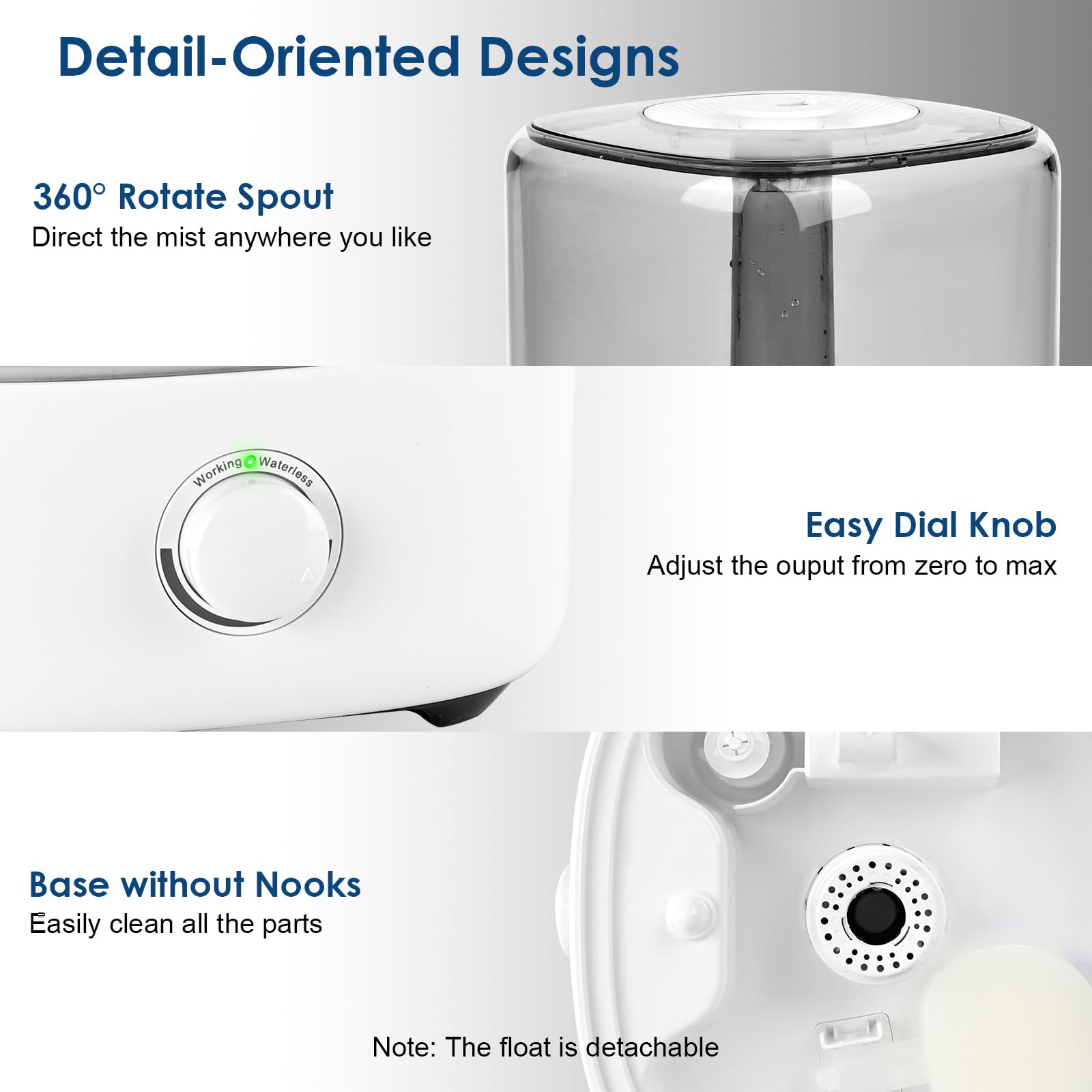 Luftbefeuchter für Schlafzimmer 5L Top-Füllung Luftbefeuchter 28dB Ultraleise Ultraschall Luftbefeuchter Zuhause Ultraschall mit 360° Drehbarer Düse für Baby Pflanzen automatische Abschaltung (Weiß)