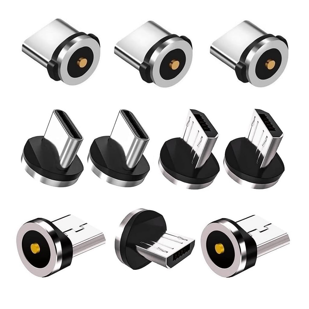 Raosky 2in1 10pcs Magnetic Charging Tips, 360 Rotate Tips for USB-C/Micro Ports, Water-dustproof, No Cord, Non-Data