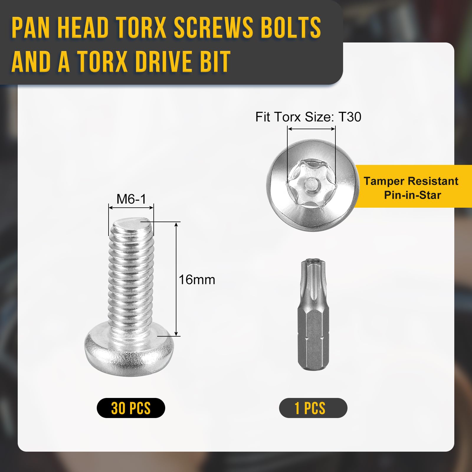 DTGN M6x16mm Pan Head Torx Security Screws, 30Pack, Good for Machinery - Image 2