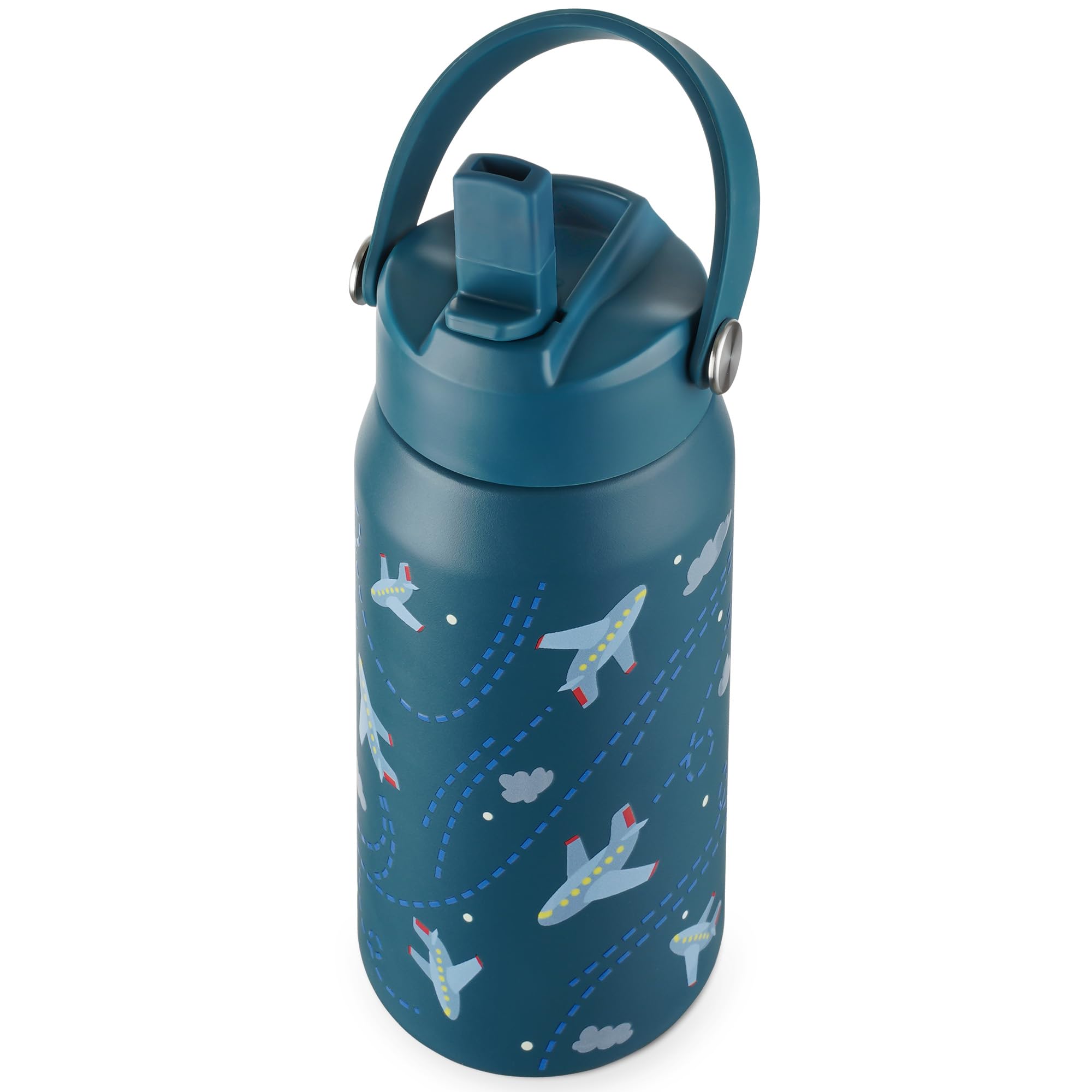 OLDLEY kids Water Bottle - 18oz Insulated Stainless Steel - Wide Straw Lid Non Spill Leakproof Kids Water