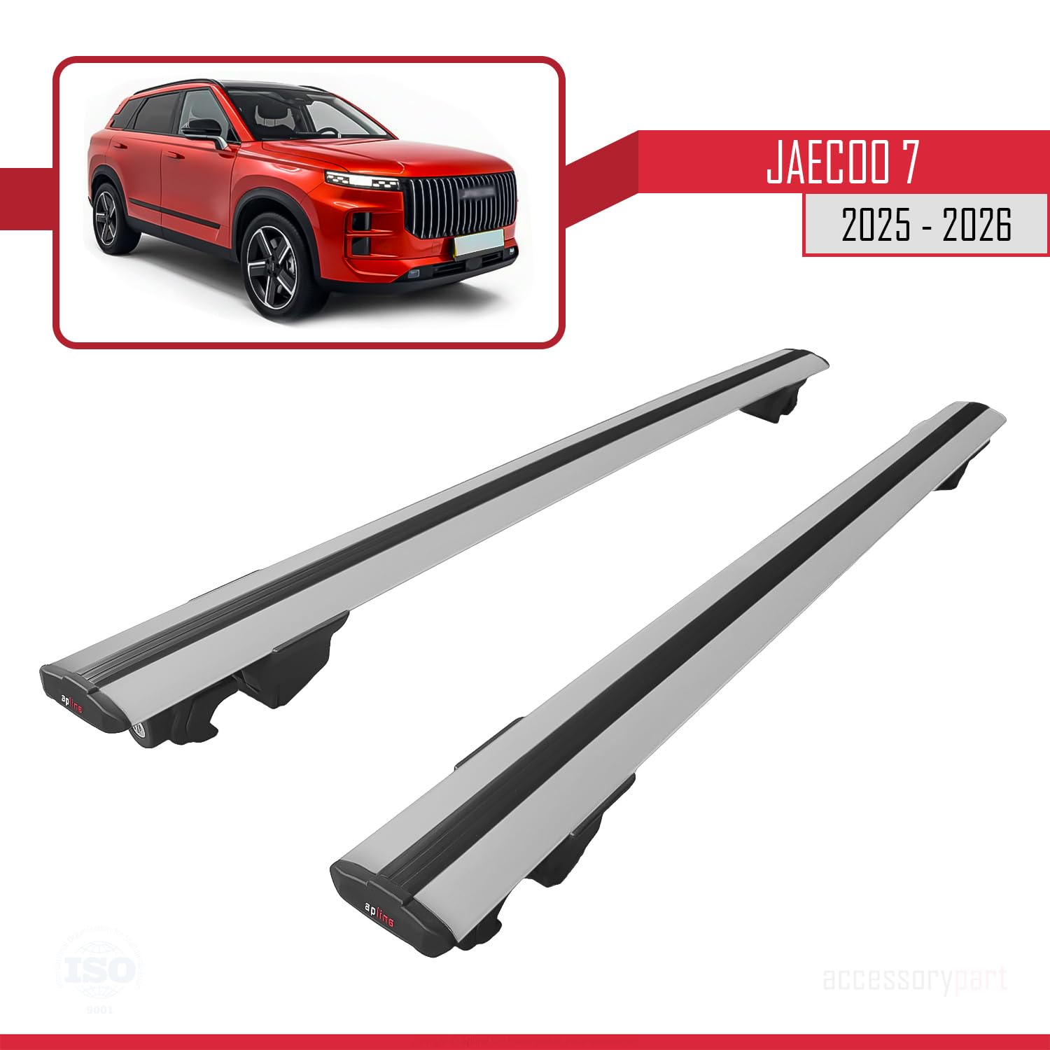 Compatible con JAECOO 7 (T1EJ) 2025-2026 Modelo Hook Barra de Techo Auto Portaequipajes Barras Transversales Gris Aluminio 2 Barras