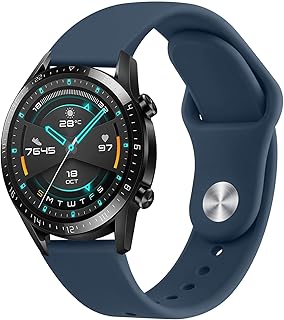 Oumida Silicone Sports Strap for Huawei Watch GT 3 46 mm, GT 2 46 mm, GT 2 Pro, GT 2e, 22 mm, Blue, Dark Blue, Waterproof, Unisex, 22mm, 1 Count, Standard Design