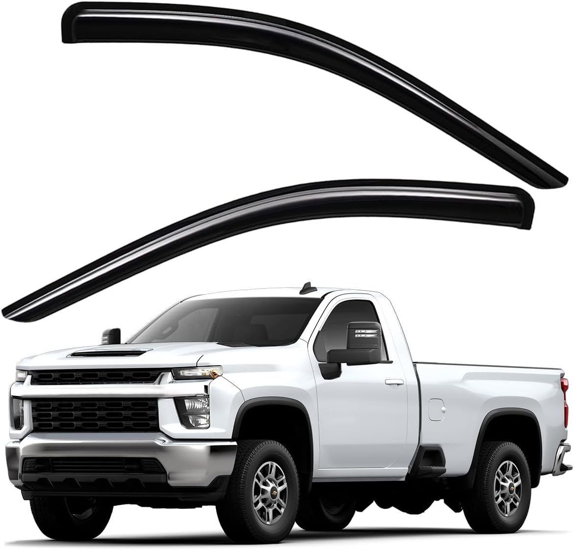 Lightronic Extra Durable Outside-Mount Auto Vent Window Visors, Fits 2020-2025 Chevrolet Silverado & GMC Sierra 2500 HD & 3500 HD, Regular Cab, UV-Protect Rain Guards Wind Deflectors, Smoke, 2-Pcs