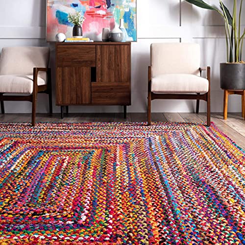Image of Handmade Natural Jute Cotton Natural Fibers Floor /Door Mat Rugs Furnish Decor Striped Rectangular Design Carpet for Bedroom Living Room (JUTE005, 5x8-Rug /Carpet)