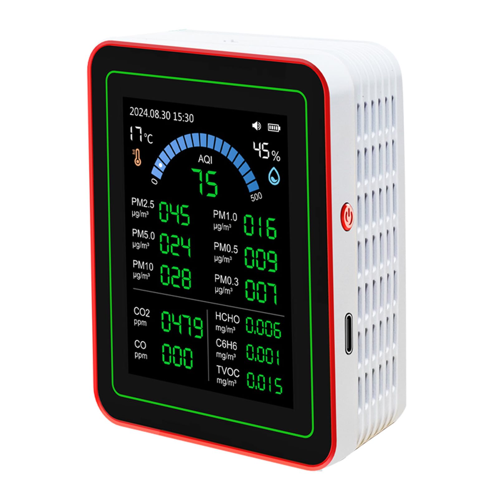18 en 1 Testeur de qualité de L'air pour la Maison, Moniteur de qualité de L'air Intérieur, avec Indice de qualité de L'air, CO2, HCHO, TVOC, PM5.0, PM0.3, PM1.0, PM2.5, PM10