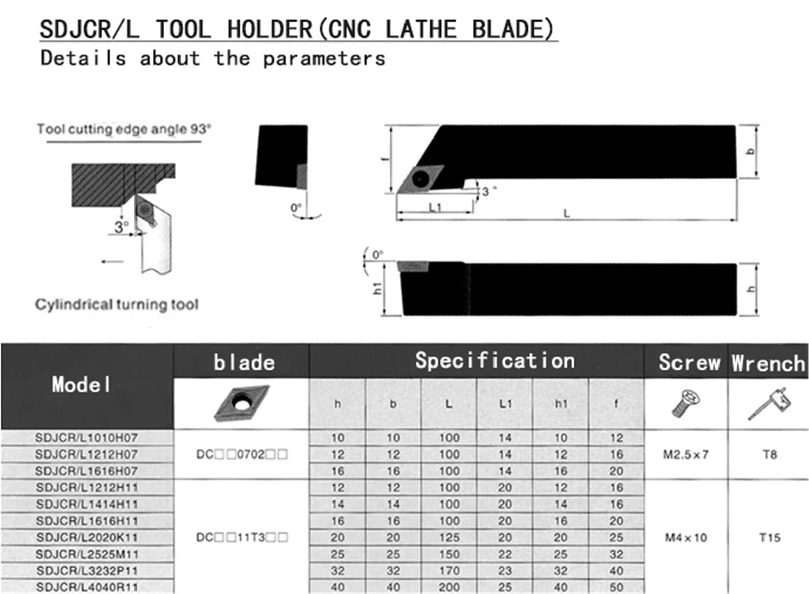 SDJCR2525M11 Tornio Portautensili, SDJCL1212-2525 Barra di alesatura in acciaio per CNC (SDJCL1212F07)