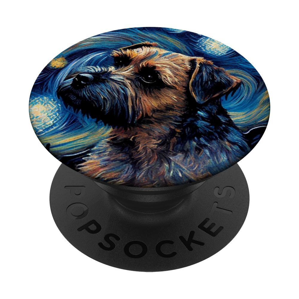 Border Terrier in Starry Night Painting Dog Mom Dad PopSockets Adhesive PopGrip