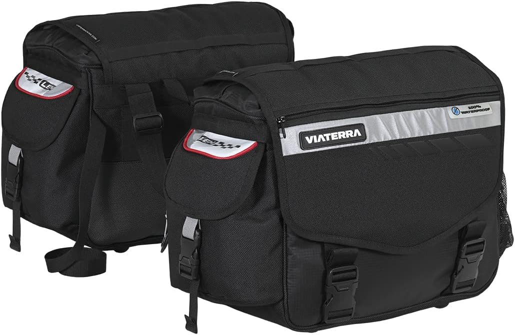 - ViaTerra 100% Waterproof Leh Motorcycle Saddlebags for Straight exhausts (70 LTR) | Inclusive of Inner Waterproof Liner + Outer rain/dust Cover