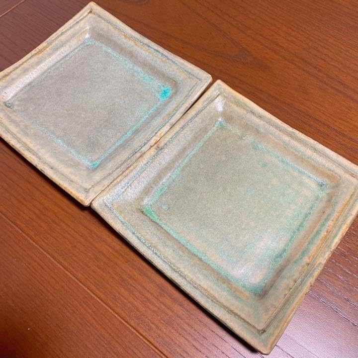 食パン 皿 2枚セット 洋食器 スクエア プレート ブラウン 青 17.5cm