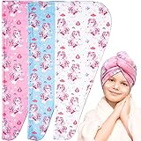 Haarturban für Kinder Mädchen, MEETRUE 3 Stück Mikrofaser Handtuch Haare mit Einhorn Muster Haarturban Mikrofaser Schnell Trocken Handtuch Haare mit Knopf Super Saugfähige Handtücher für Nasses Haare