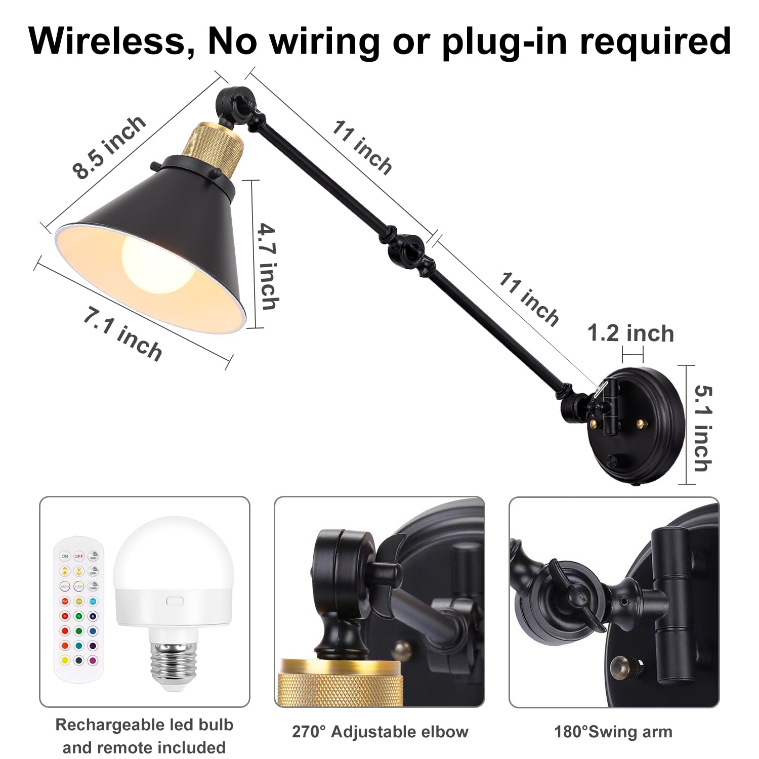 TRLIFE Rechargeable Battery Operated Wall Sconces, Dimmable and