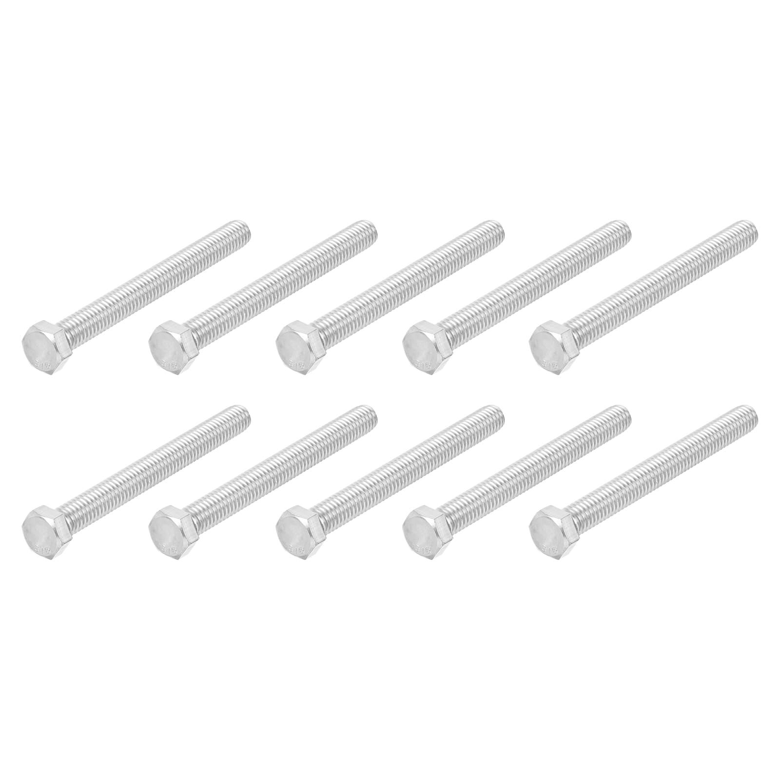 METALLIXITY Hex Head Screw Bolt (7/16-14x4") 10Pcs, 316 Stainless Steel, Fully Threaded, External Hex Drive, Bright Finish