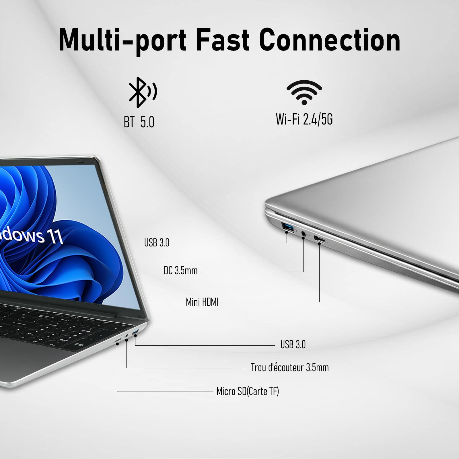 Ordenador Portátil 15,6 Pulgadas, Core i5 6200U 3,4 GHz Win11 8GB 256GB SSD Expansión 1TB, 5G WiFi 1920x1080 FHD, BT5.0 HDMl USB 3.0 Portatil con Teclado Español Membrana retroiluminado de tamaño-Gris