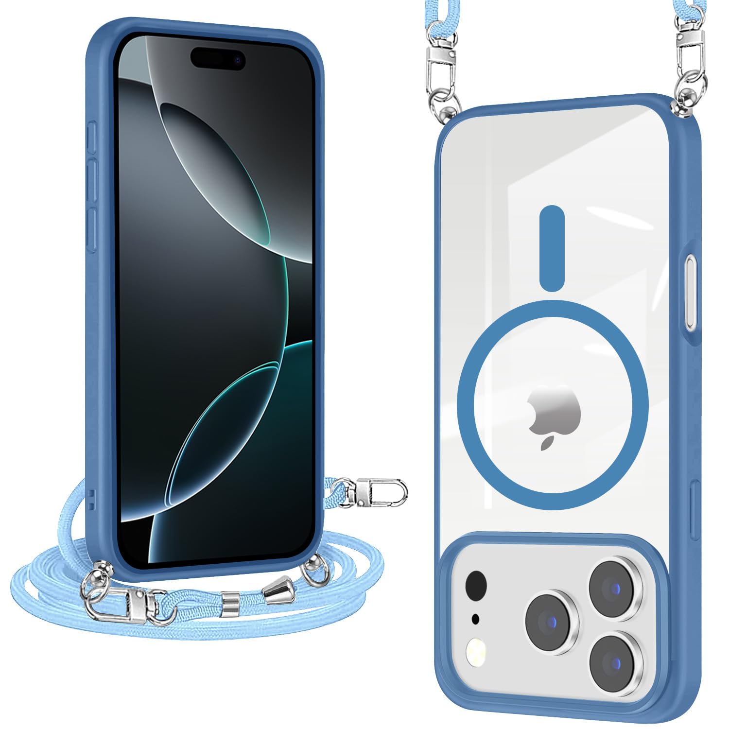 ZHIYIJIA iPhone 17 Pro Max 用 ケース クリア ショルダー TPU+PC MagSafe対応 薄型 軽量（ブルー）