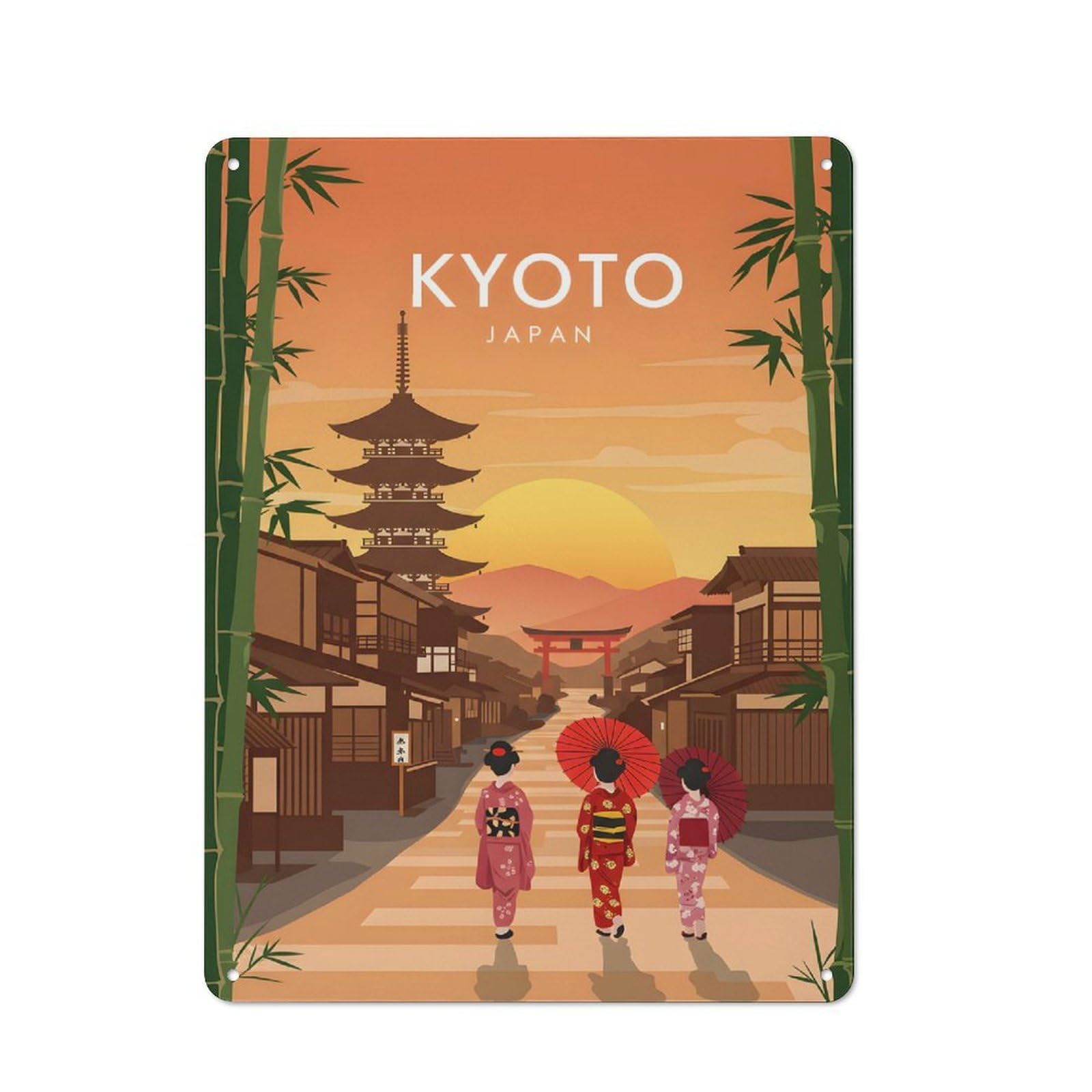 Junmoney Style-15 Rustic Travel To Kyoto Japan Tin Wall Plaque 40X30cm, Rustic Kitchen Decor For Cottage, Kitchen, Hallway Or Breakfast Nook