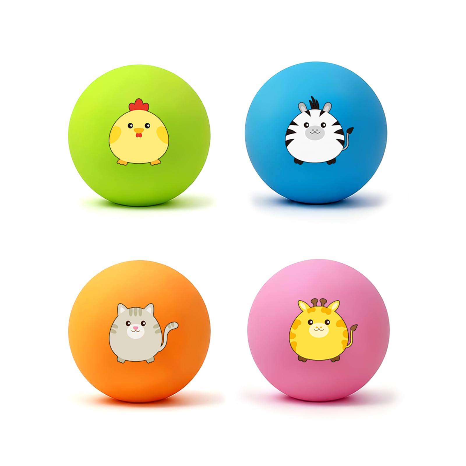 Bestwist Squeaky Dog Balls 5cm – 4 Pack Cute Animals Natural Latex, Gentle BB Squeaker, Soft on Teeth, for Small Dogs & Puppies up to 9kg, 4 Colours: Pink Orange Green Blue