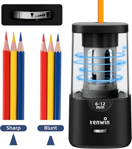 Miniatura 5 de Sacapuntas eléctrico  Parada automática, afilado y rápido, para lápices de colores de 0.23 a 0.47 pulgadas, ideal para el hogar y el aula (negro)