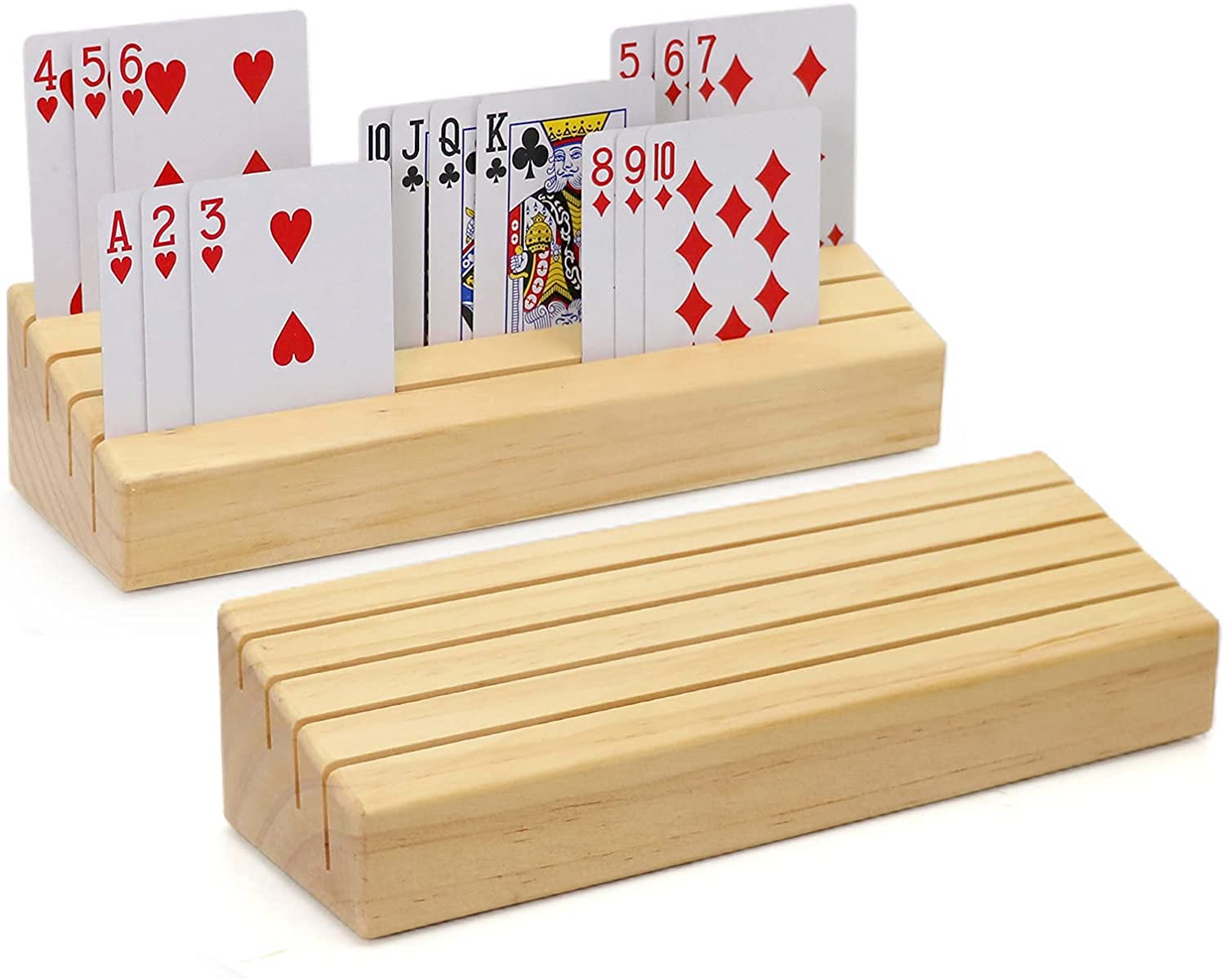 plusvivoCard Holders for Playing Cards Set of 2, Pine Solid Wooden Playing Card Holders for Adults Seniors Kids 9.84 X 3.15 X 2.25 Inch, Uno/ Canasta/ Bridge/ Hand and Foot Card Holder