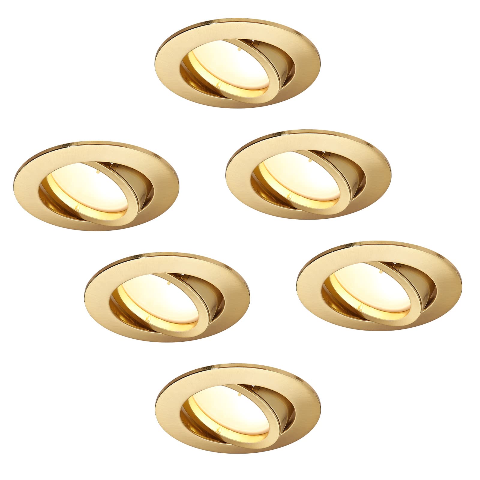 HCFEI 6er Set LED Einbaustrahler Dimmbar Gold Matt Rund Schwenkbar 5W 230V 68mm Bohrloch 120° Abstrahlwinkel Warmweiß 3000K