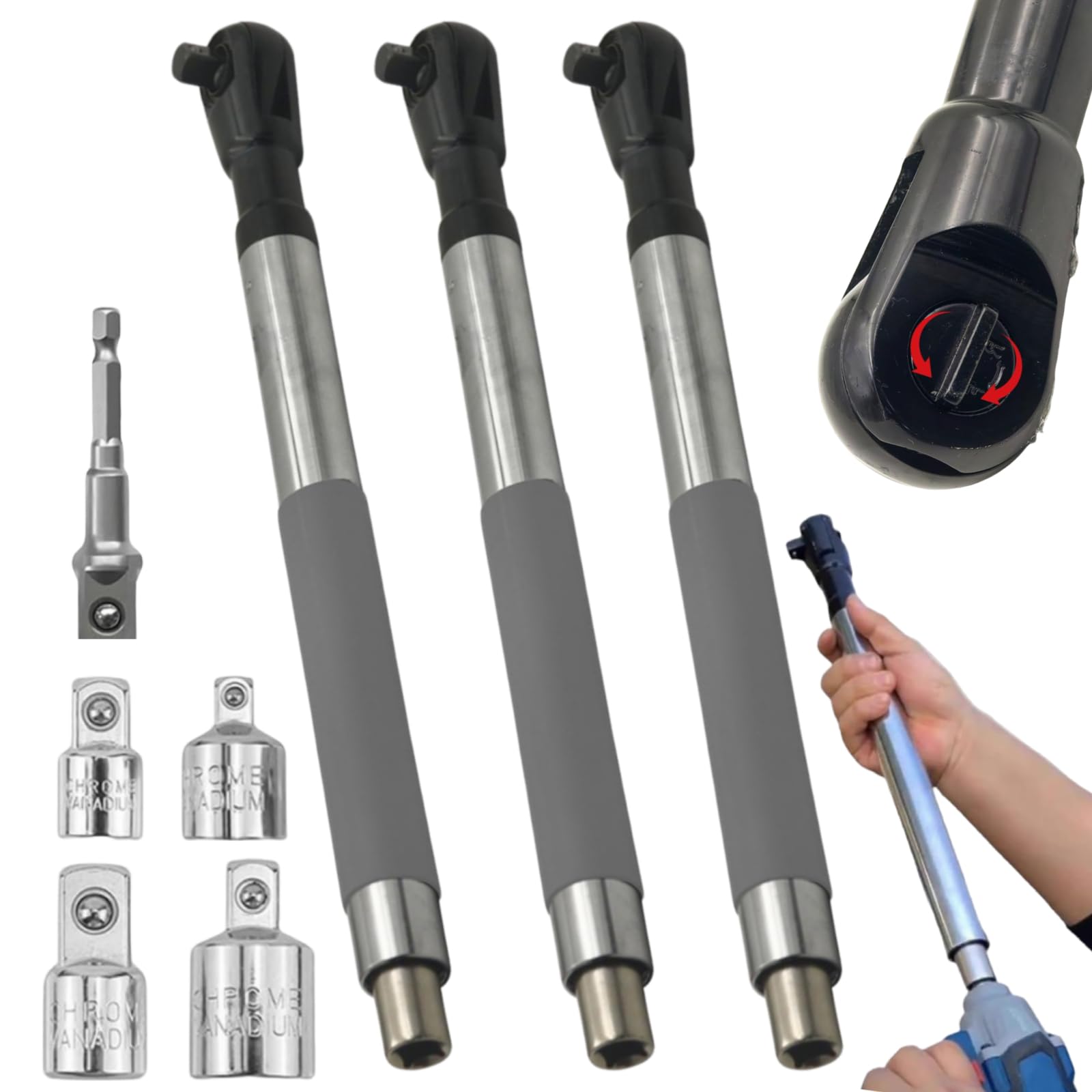 Llave De Extensión Para Taladro - Adaptador De Trinquete Con 4 Conectores, Compatible Con Enchufes De 1/2 Pulgada, Ideal Para Espacios Estrechos
