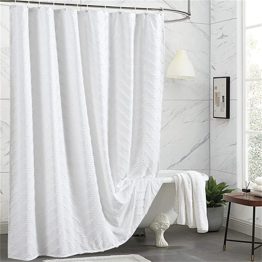 Rideau de douche élégant en tissu tissé imperméable pour salle de bain Blanc 180 x 200 cm