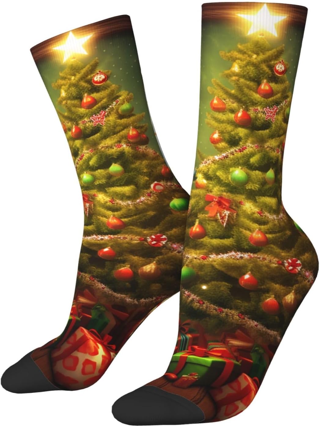 Christmas Tree Crew Socks for Men Women Moisture Wicking Cushion Athletic Sock Casual Novelty Socks Gift