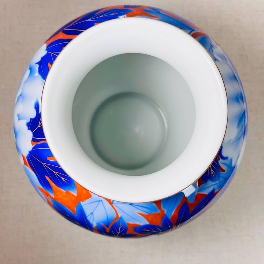 宮内庁御用達】深川製磁 染付牡丹 赤地金彩 花瓶 花器