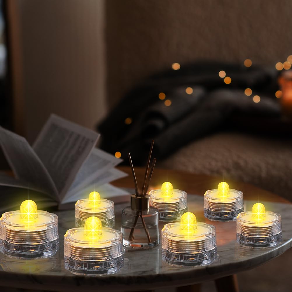 Lot De 12 Mini Bougies LED Étanchées - Lumière Blanche Chaude Vacillante - Parfait Pour Vases Et Mariages