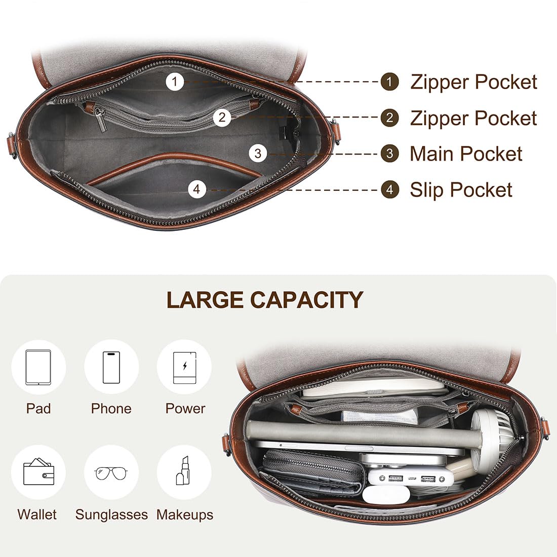 COOLCY Bolsos cruzados de piel auténtica para mujer, con asa superior, bolso de hombro con solapa