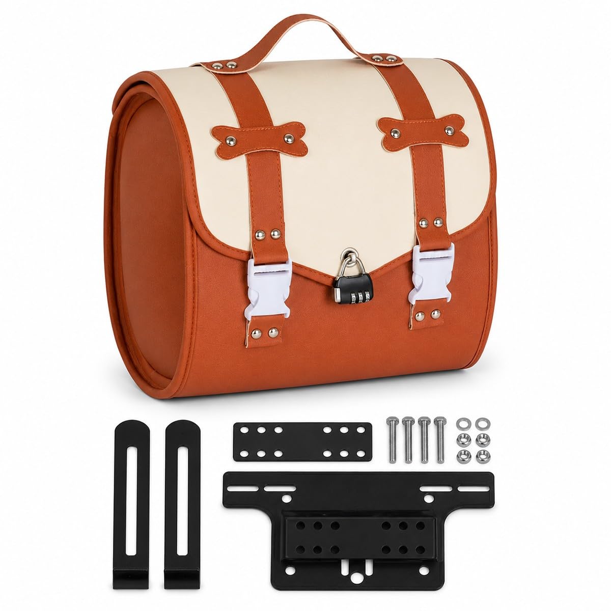 Baannaww Motorcycle Rear Seat Storage Bag 31×25×29cm, Lockable Tail Trunk Pouch for Scooter, E-Bike and Moped, Backrest Luggage Bag for Half Helmet, Riding Gear, Tool Kit and Personal Items