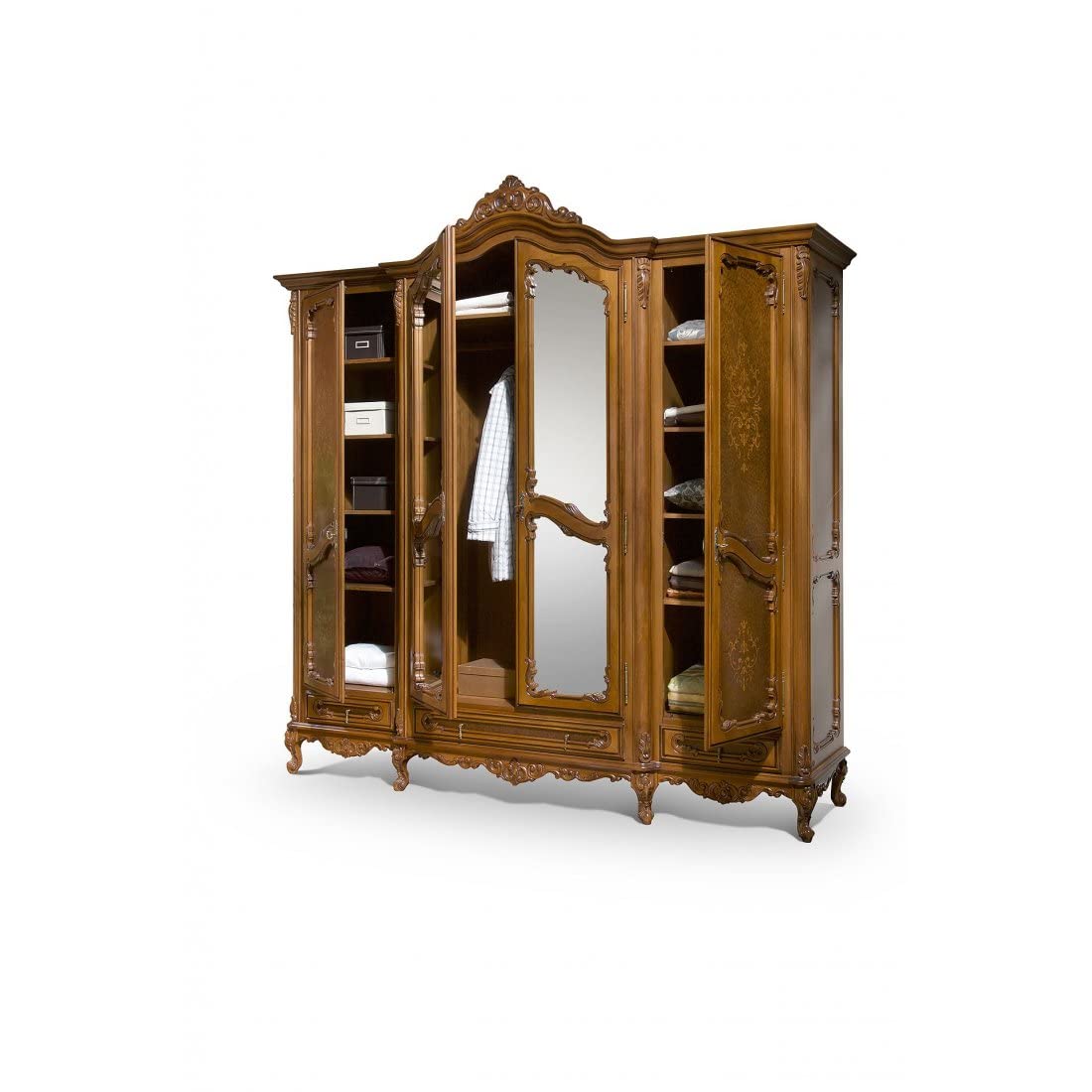 SIMEX Furniture - Cleopatra Collection - 4-Doors Wardrobe - Solid Wood - Natural Brown - Bed Room