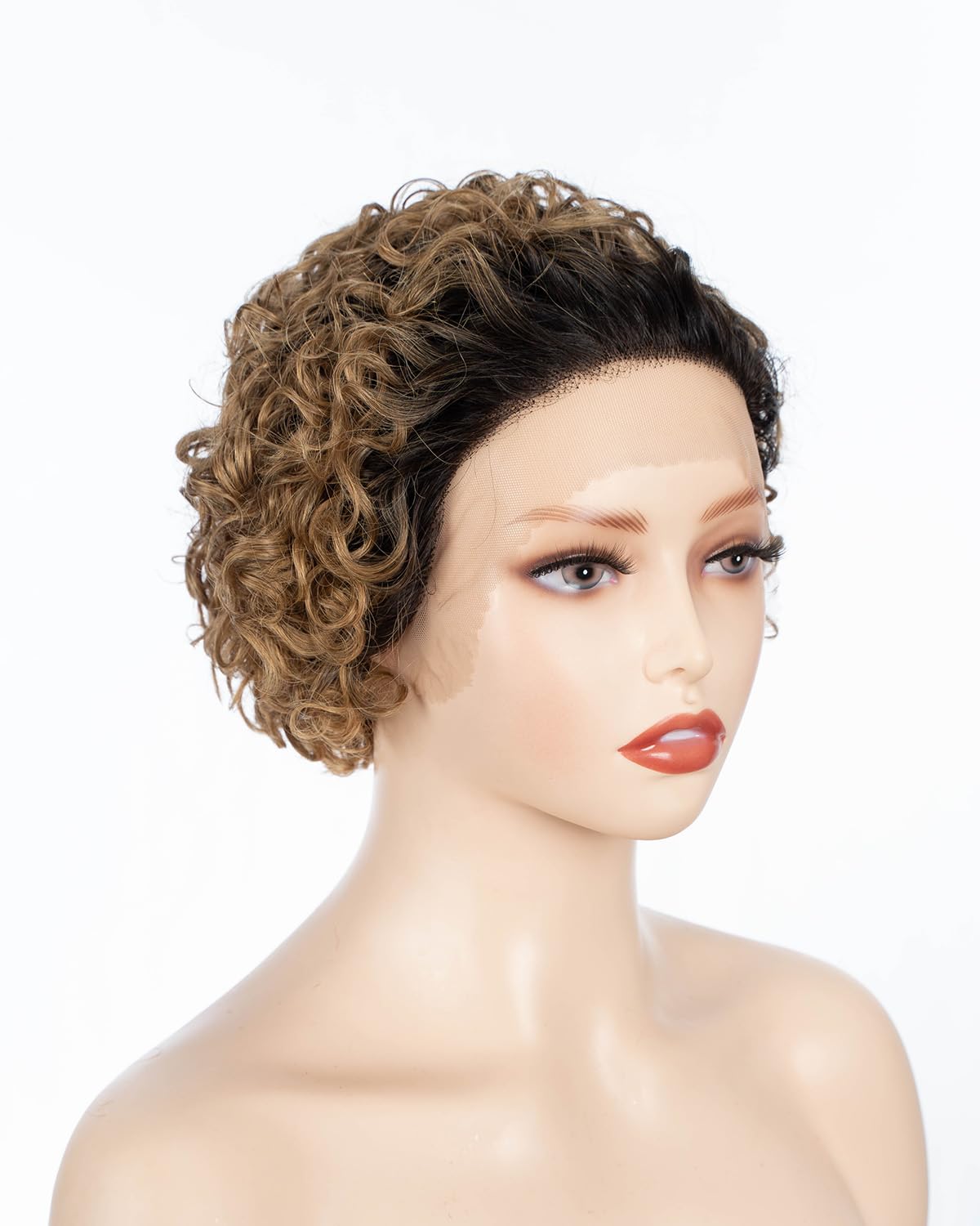 JOEDIR LUX 8 Inch 13 * 2 Forehead Lace Curly Wig for Women Indian Hair Can Be Combed Baby Hair Omber Black Ginger - Image 2
