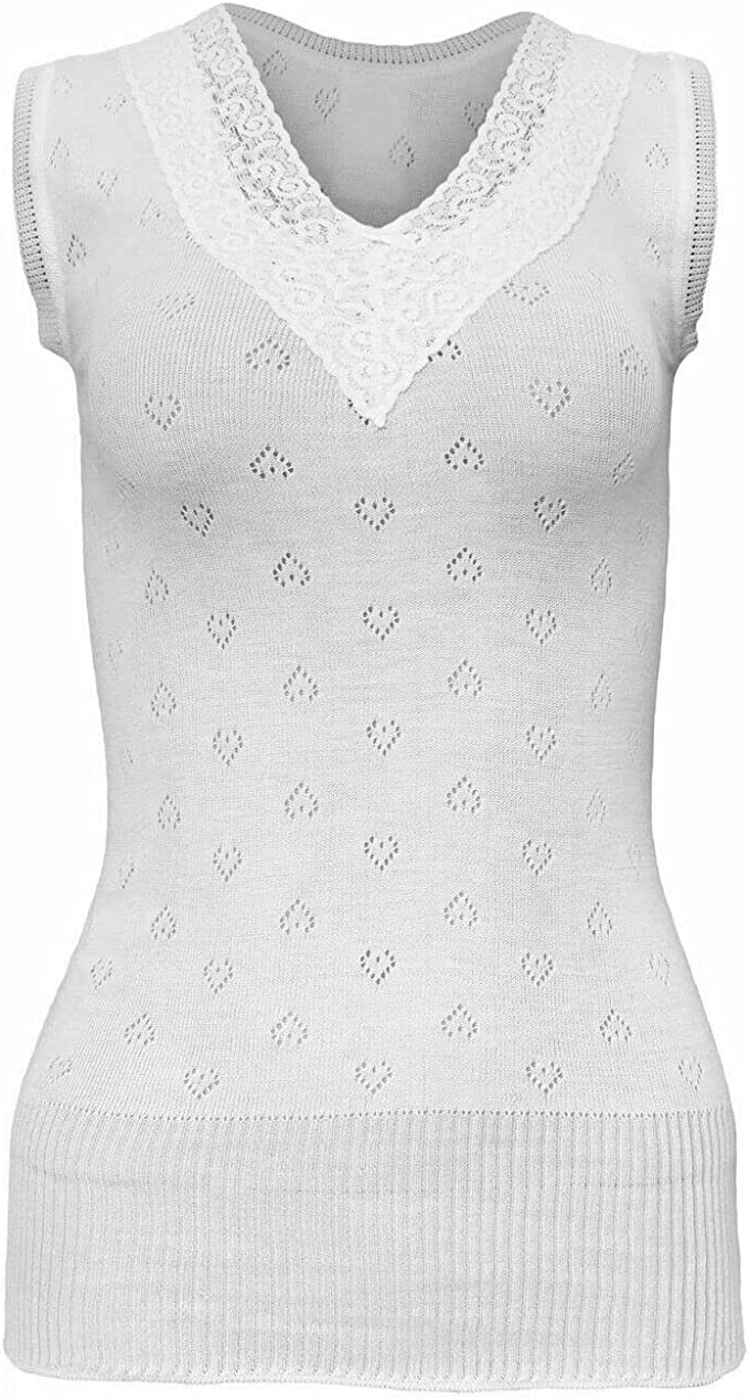 Women's Built Up Spencer Short Lace White Snowdrop Thermal Underwear - Cotton Soft Vest Tops & Pantee, Long Johns (, Large (Os) (14-16) Uk)