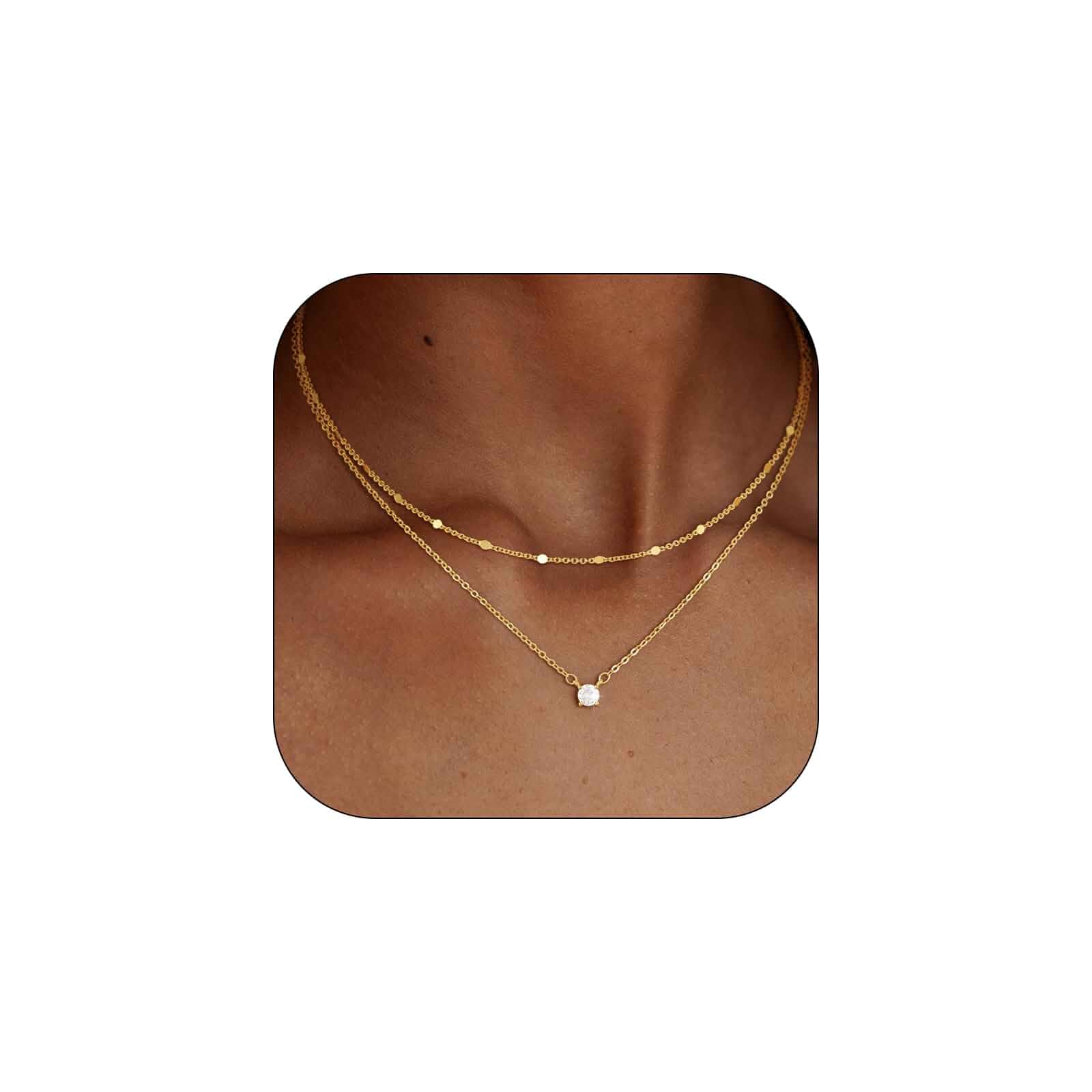 Coshilta Layered Gold Necklaces for Women, 14K Plated Gold Sterling Silver Plated Dainty Pendant Necklace Set with Cubic Zirconia,Stackable Chain Choker,Trendy Personalized Jewelry Gift Non Tarnish