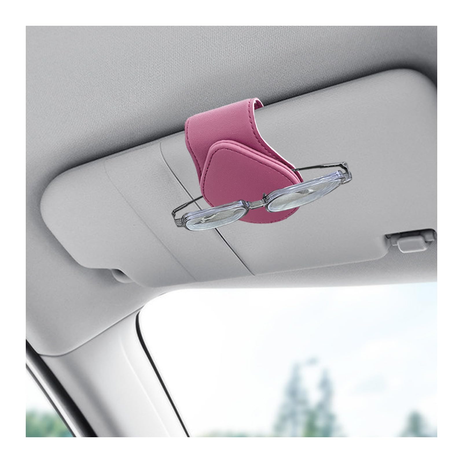 Ziciner Sunglasses Holder for Car Visor, Magnetic Leather Visor Eyeglass Clip Mount, Universal Protective Glasses Organizer Box, Auto Interior Visor Accessories for Women Men (Pink, 1 PCS)