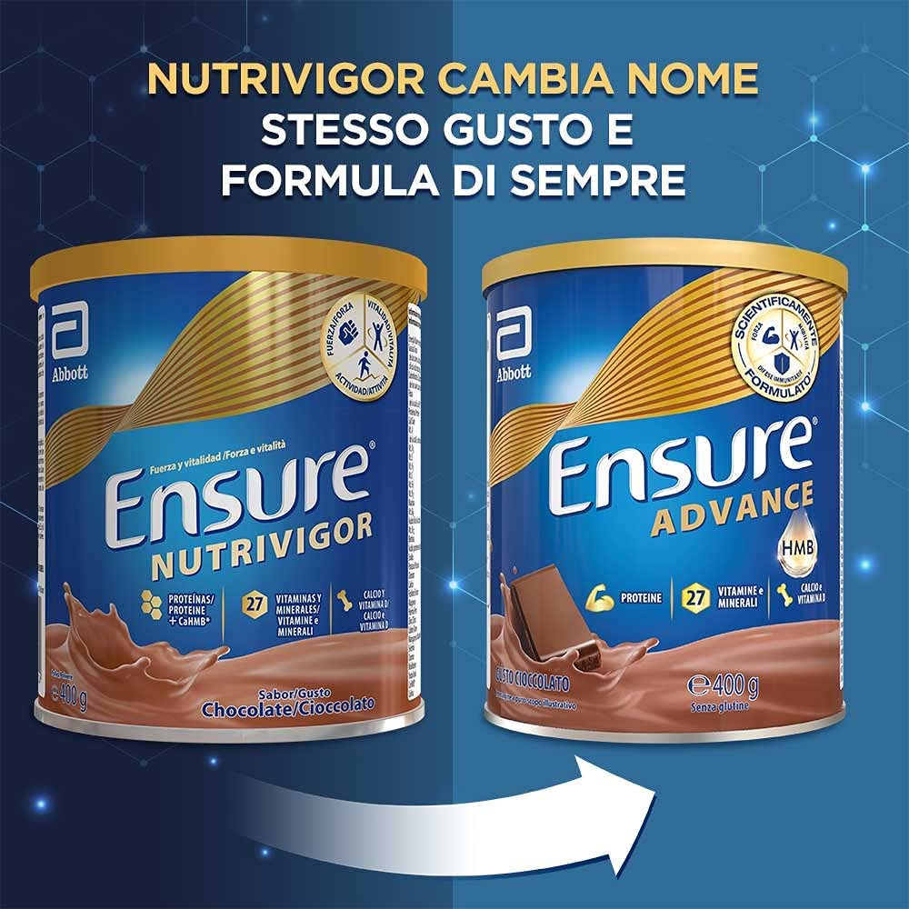 Ensure Advance Formula Nutrivigor Integratore alimentare proteico in Polvere, con 27 Vitamine e Minerali, Integratore Alimentare con Proteine, Calcio e HMB, Multipacco da 1,250 kg , Gusto Cioccolato